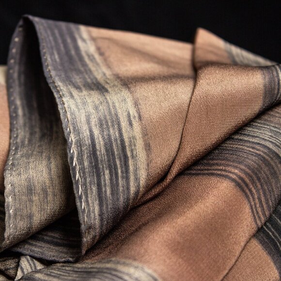 Handcrafted Silk Scarf With Abstract Stripes Pattern | Hair Scarf or Head Scarf - Picture 7 of 7